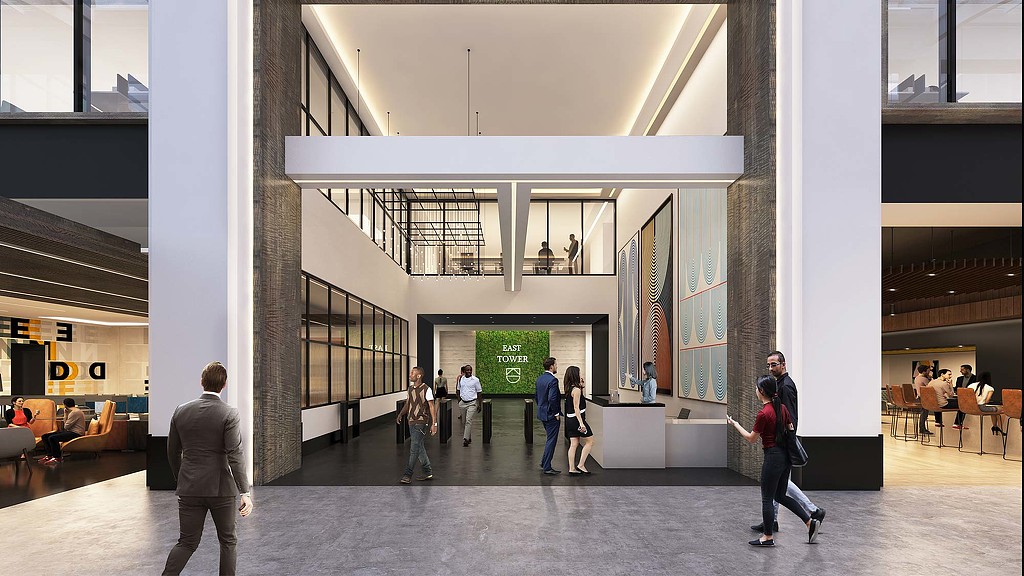 People walking in a large building.